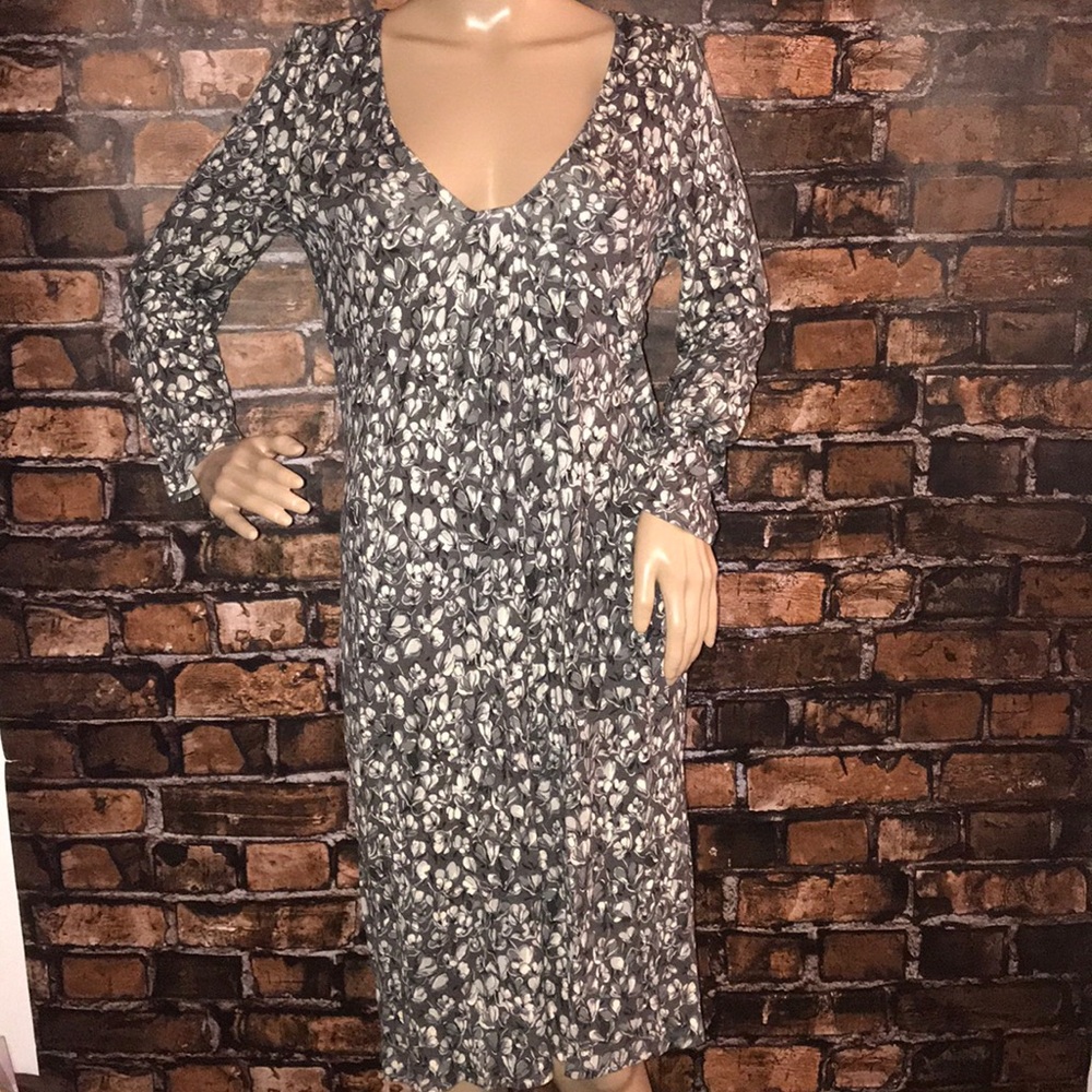 Loft long sleeve petal midi dress U neck 6